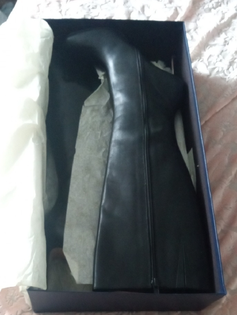 Brooks Brothers NWB Black Genuine Leather Knee H Stiletto Boots Size 7.5 - Picture 10 of 12